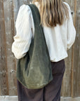 Khaki Suede Slouchy Tote Bag