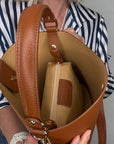 Dark Tan Leather Bucket Bag