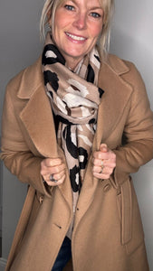 Beige & Black Animal Print Scarf