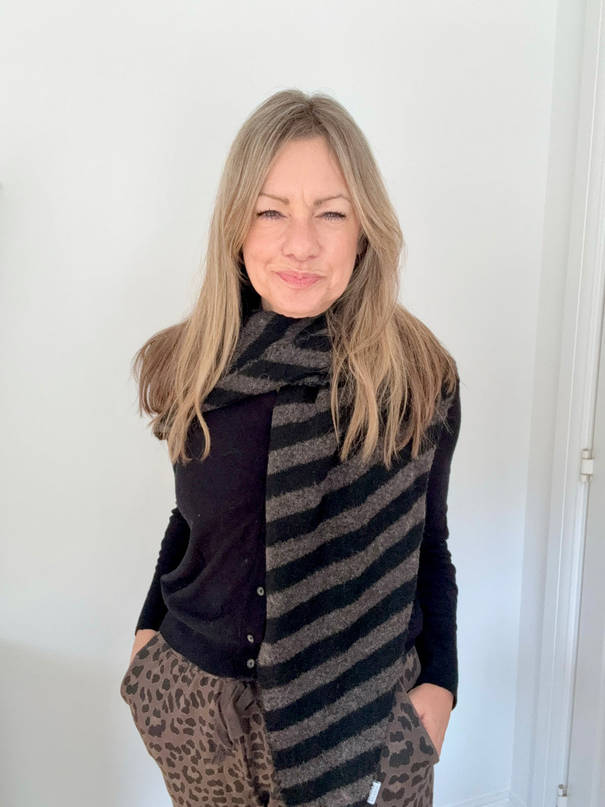 Black &amp; Brown Stripe Large Triangle Scarf