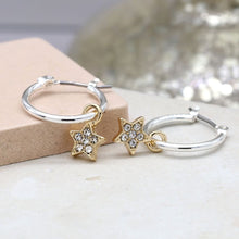 Load image into Gallery viewer, Silver Hoop &amp; Gold Star Earrings
