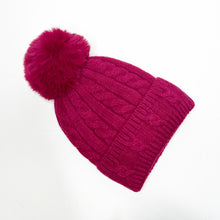 Load image into Gallery viewer, Fuschia Knitted Pom Pom Hat
