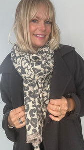 Grey & Cream Animal Print Blanket Scarf