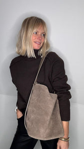 Dark Taupe Suede Bucket Bag