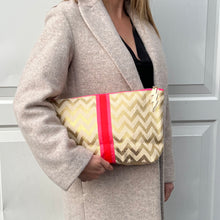 Load image into Gallery viewer, Gold Zig Zag Clutch/ Make Up Bag
