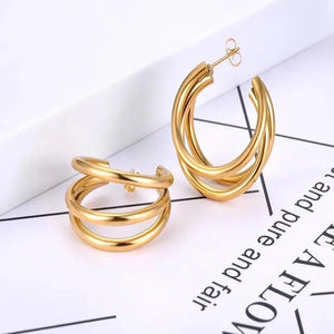 Gold C Shape Hoop Stud Earrings