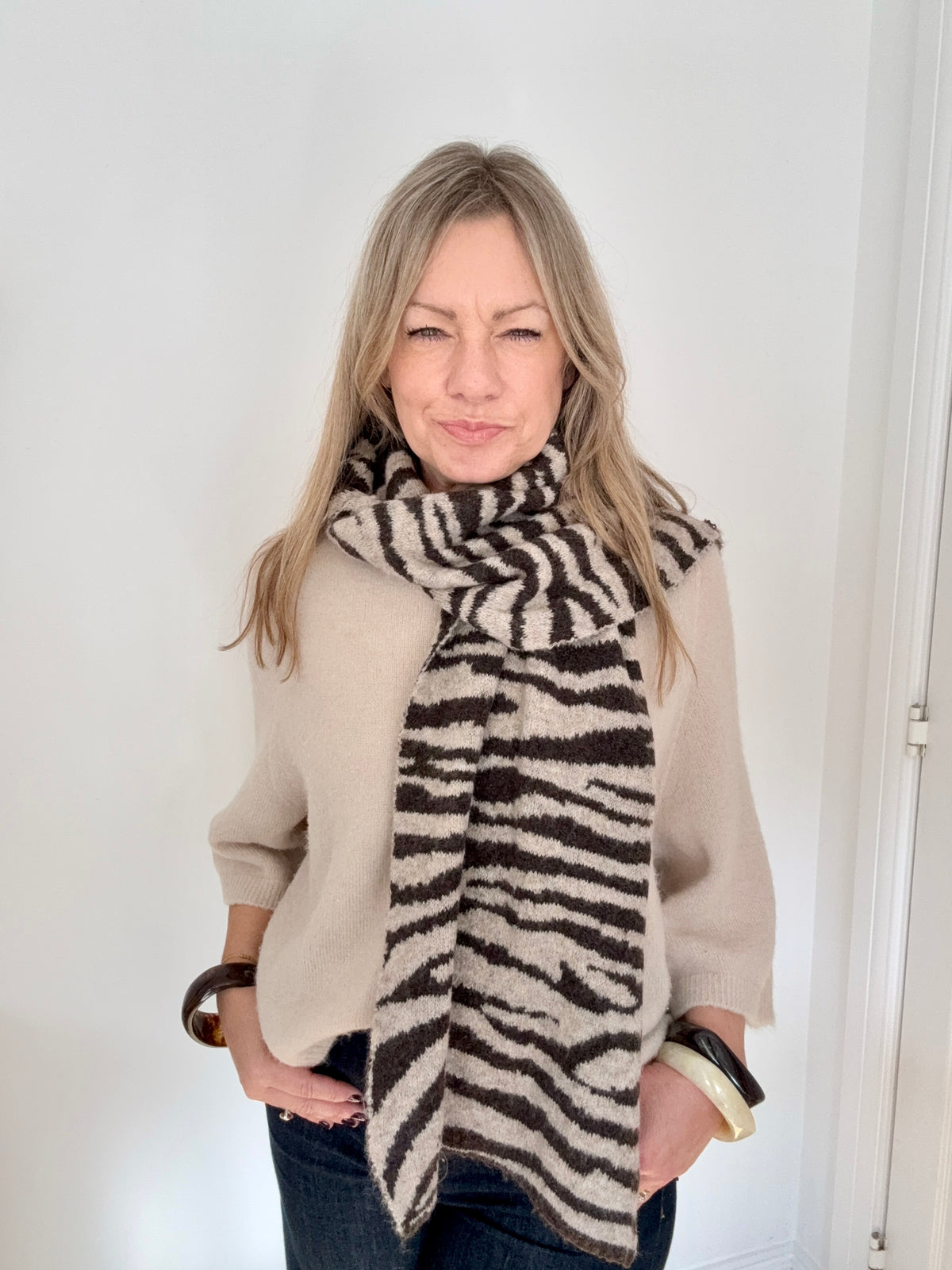 Taupe &amp; Brown Zebra Print Scarf
