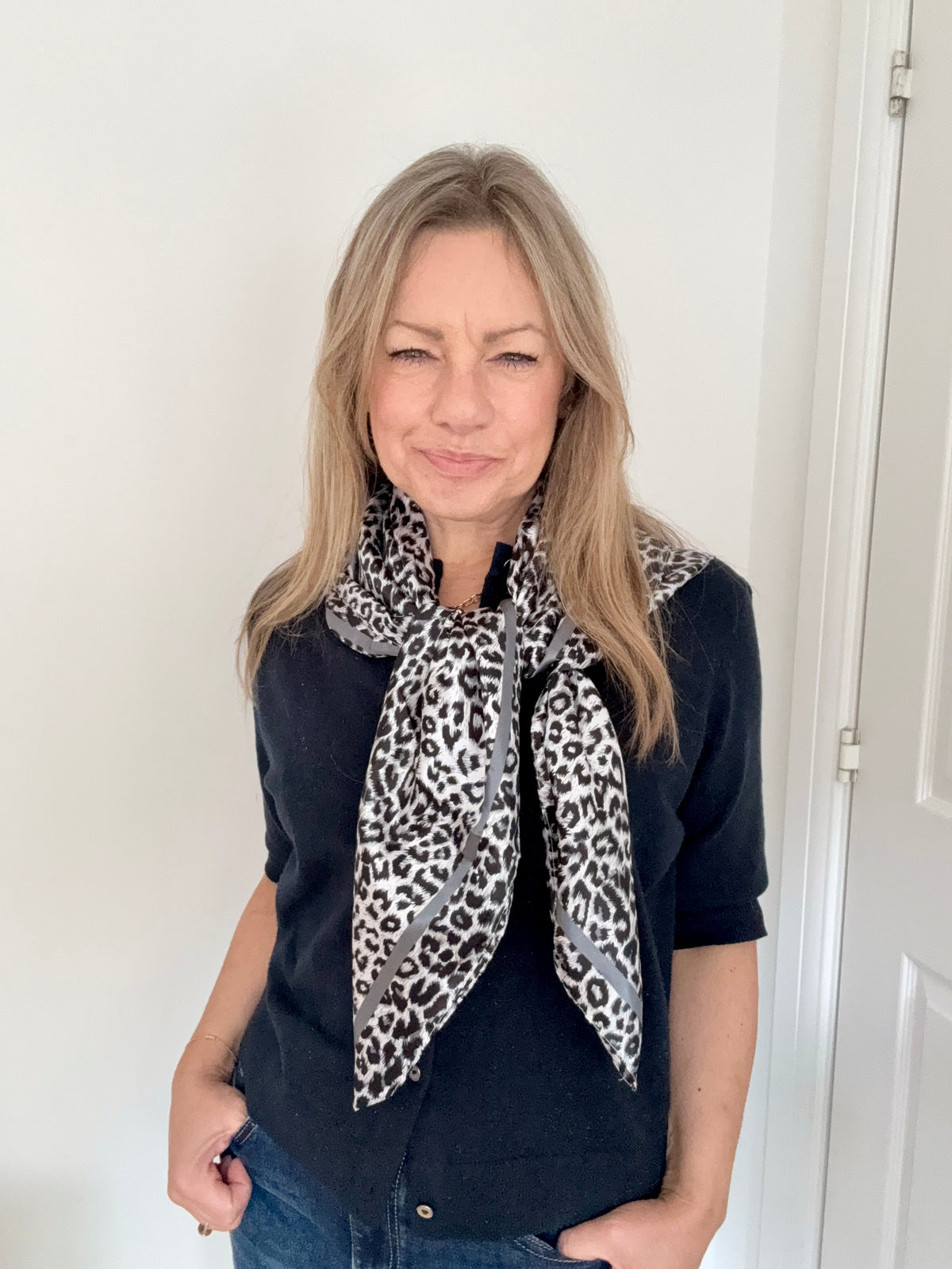 Grey Mix Animal Print Large Square Satin Scarf/ Necktie