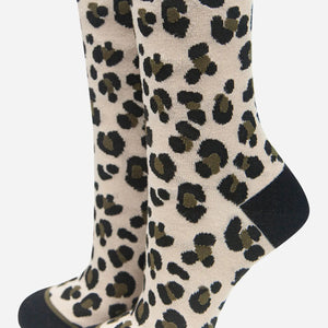 Khaki & Black Leopard Print Socks