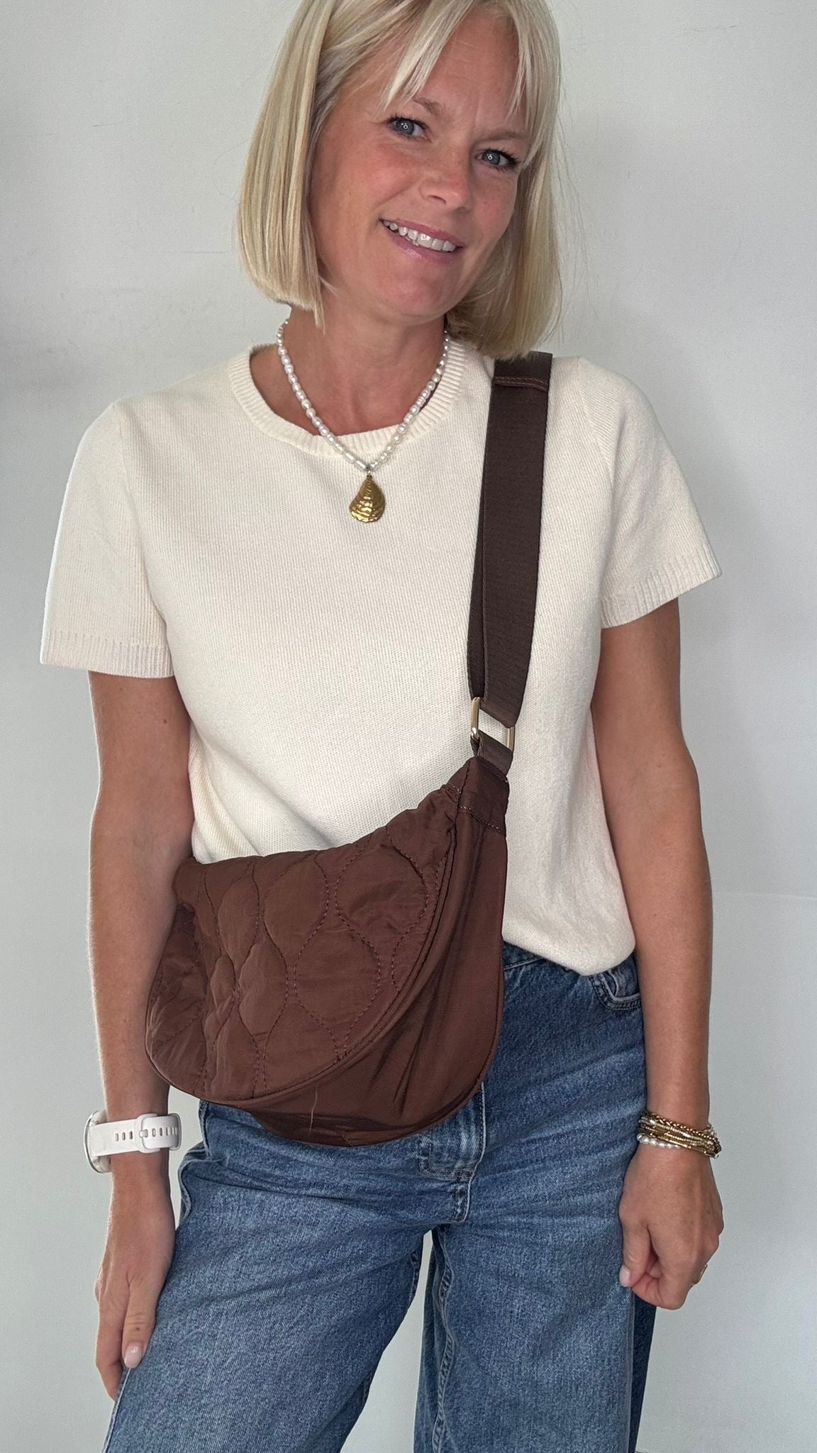Dark Brown Quilted Crossbody Bag