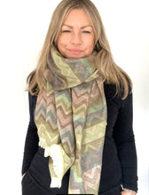 Load image into Gallery viewer, Khaki &amp; Taupe Chevron Scarf
