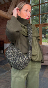 Khaki Leopard Print Large Crossbody Bum Bag