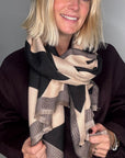 Preorder for Dispatch w/c 13/10 - Black & Pale Taupe Chevron Print Blanket Scarf