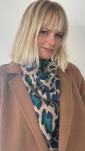Load image into Gallery viewer, Blue &amp; Green Leopard Print Tassel Scarf
