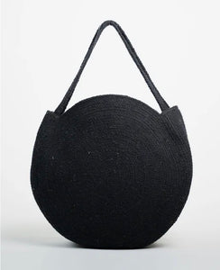 Large Black Round Cotton Tote Bag
