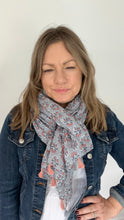 Load image into Gallery viewer, Grey &amp; Pink Floral Tassel Scarf

