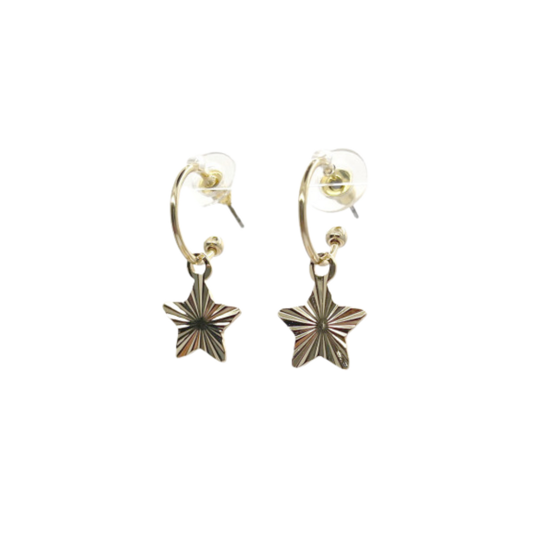 Gold Hoop & Textured Star Earrings