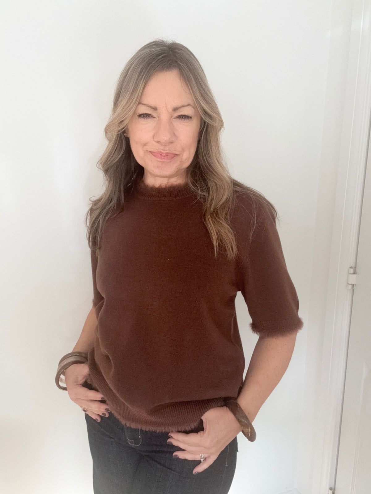 Brown Faux Fur Trim Jumper
