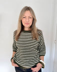 Khaki & Cream Stripe 3/4 Sleeve Jumper