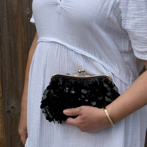 Black Sequin Clutch/ Crossbody Bag - Small