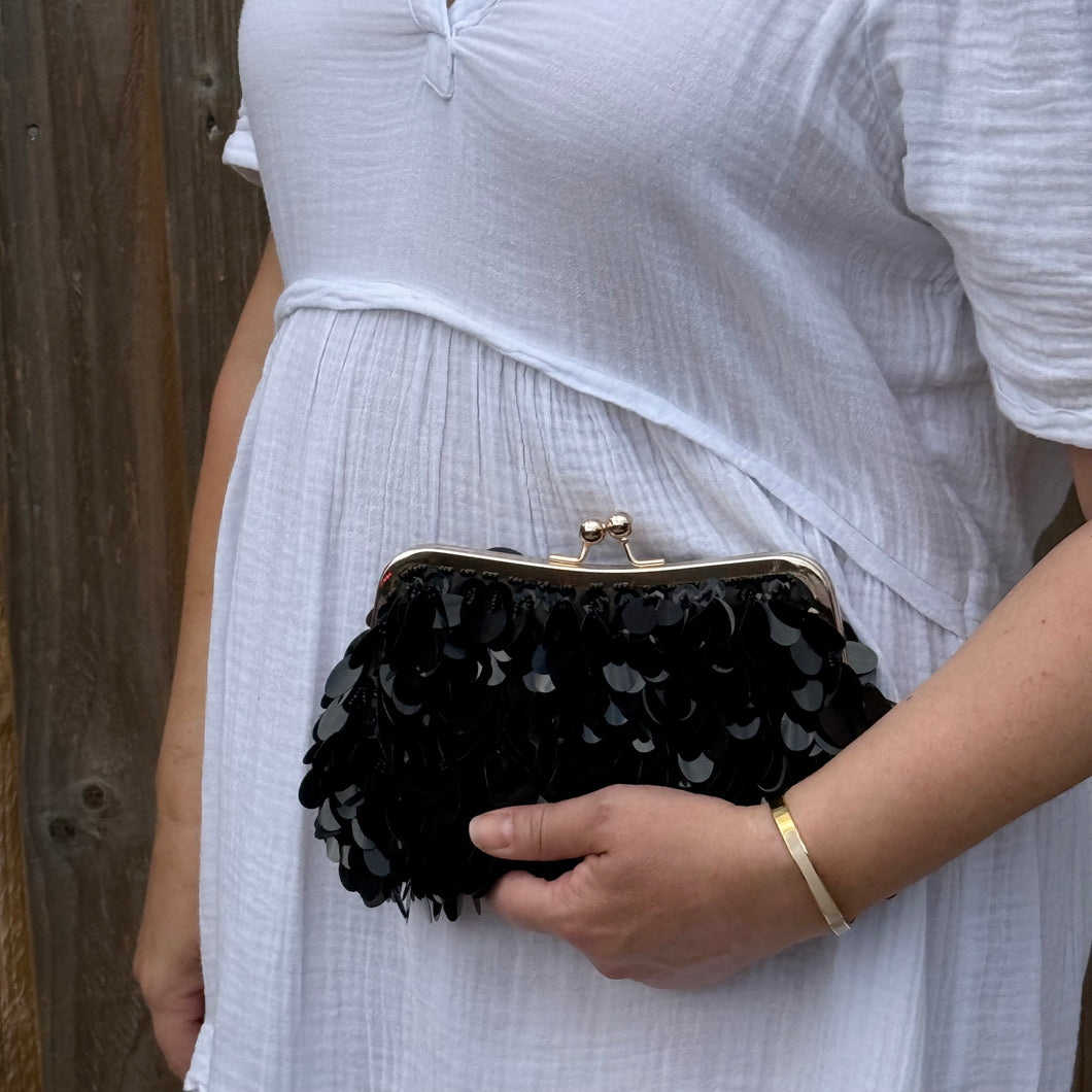 Black Sequin Clutch/ Crossbody Bag - Small