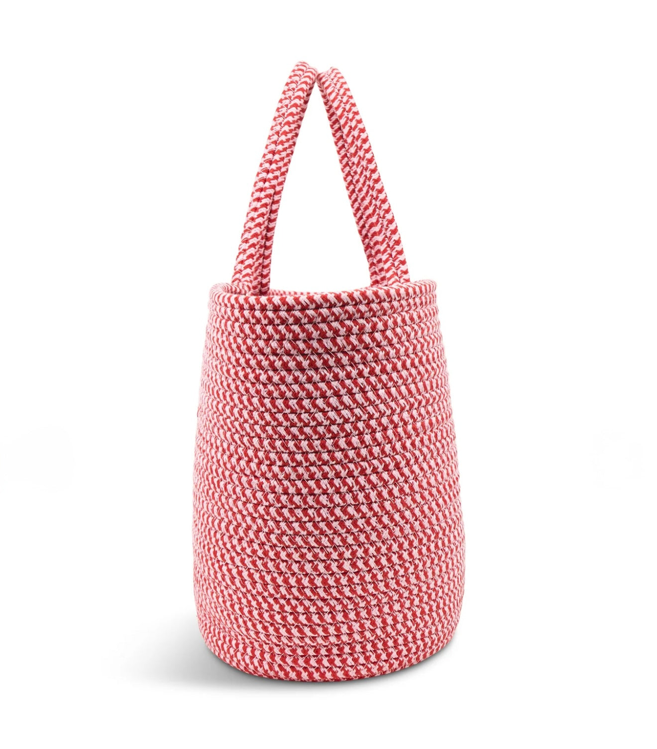 Pink &amp; Red Cotton Woven Basket Bag