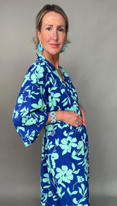 Blue & Green Flower Print Kimono