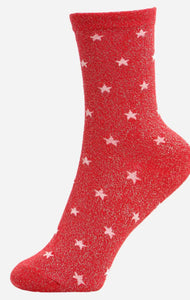 Red Sparkly Star Print Socks