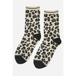 Khaki & Black Leopard Print Socks