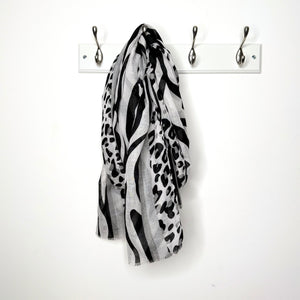 Black & Grey Leopard & Zebra Print Scarf