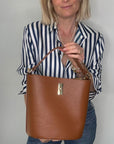 Dark Tan Leather Bucket Bag