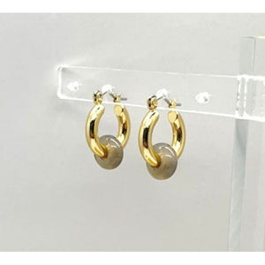 Gold Hoop & Grey Bead Earrings