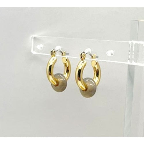 Gold Hoop & Grey Bead Earrings