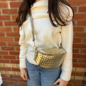 Large Gold weave effect Crossbody/ Waist Bag