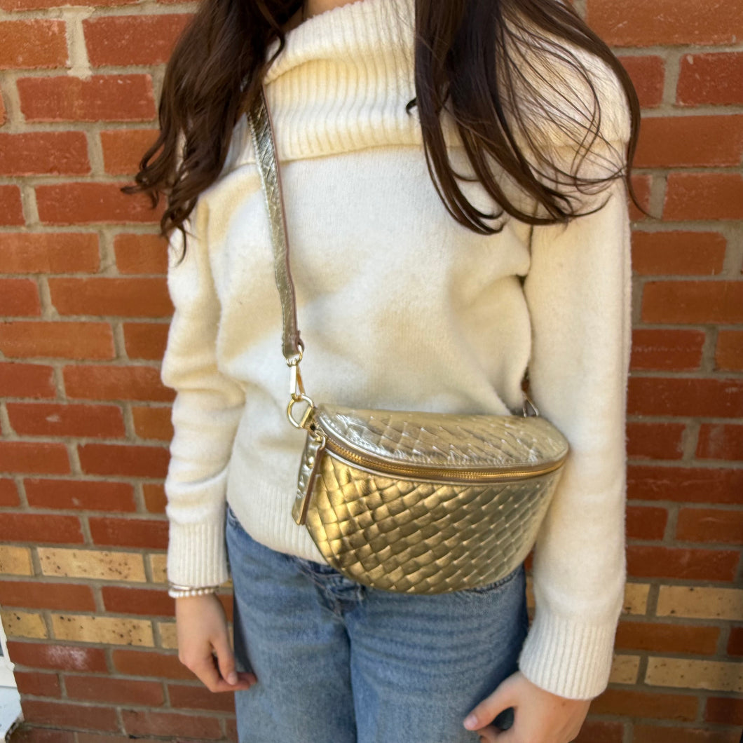 Large Gold weave effect Crossbody/ Waist Bag