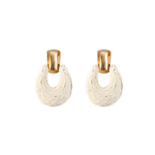 Load image into Gallery viewer, Gold &amp; Ivory Raffia Statement Earrings
