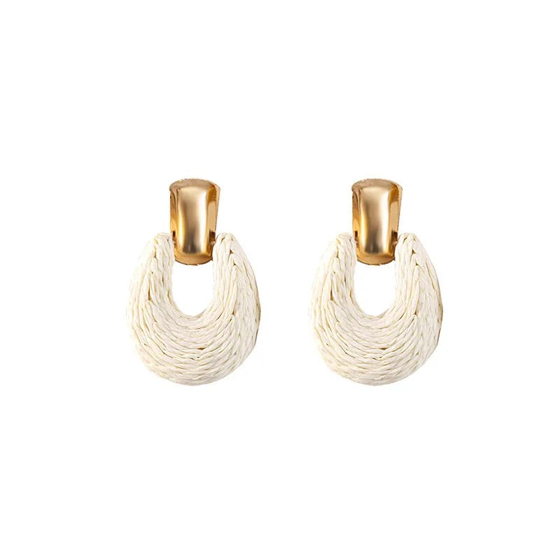 Gold & Ivory Raffia Statement Earrings