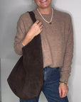 Preorder for dispatch w/c 10/11 - Dark Brown Suede Tote Bag