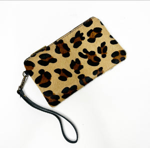 Leopard Print Pony Skin Wristlet/ Make Up Bag
