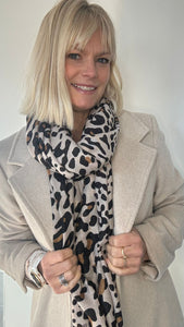 Beige Leopard Print Scarf