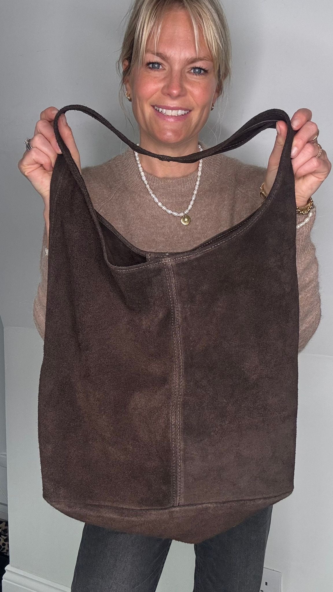 Preorder for dispatch w/c 10/11 - Dark Brown Suede Tote Bag