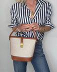 Preorder for dispatch w/c 15/6 - Dark Tan & Canvas Bucket Bag