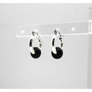 Silver Hoop & Black Bead Earrings