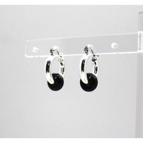 Silver Hoop & Black Bead Earrings