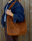 Brown Suede Slouchy Tote Bag