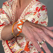 Load image into Gallery viewer, Orange &amp; Gold Heart Beaded Adjustable Bracelet
