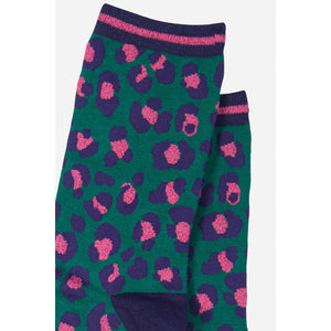 Green, Pink & Blue Leopard Print Socks