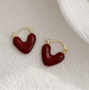 Red & Gold Heart Hoop Earrings