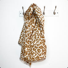 Load image into Gallery viewer, Camel &amp; Cream Animal Print Blanket Scarf
