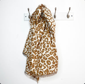 Camel & Cream Animal Print Blanket Scarf